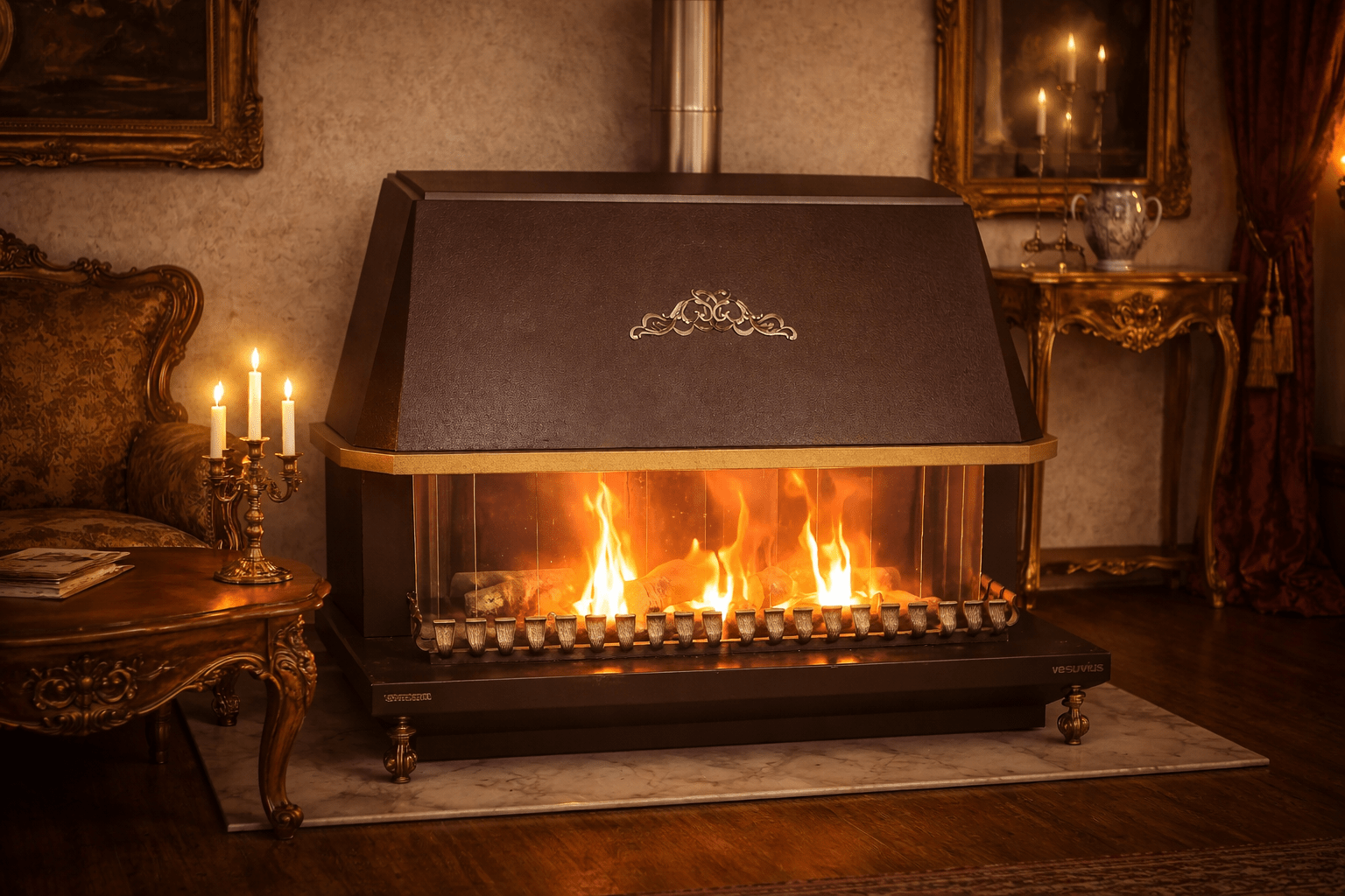 Șemineu pe gaz Vesuvius vintage anii 1970 perfect funcțional