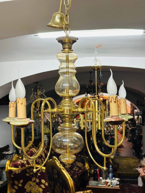 Candelabru din alama cu sticla și onix