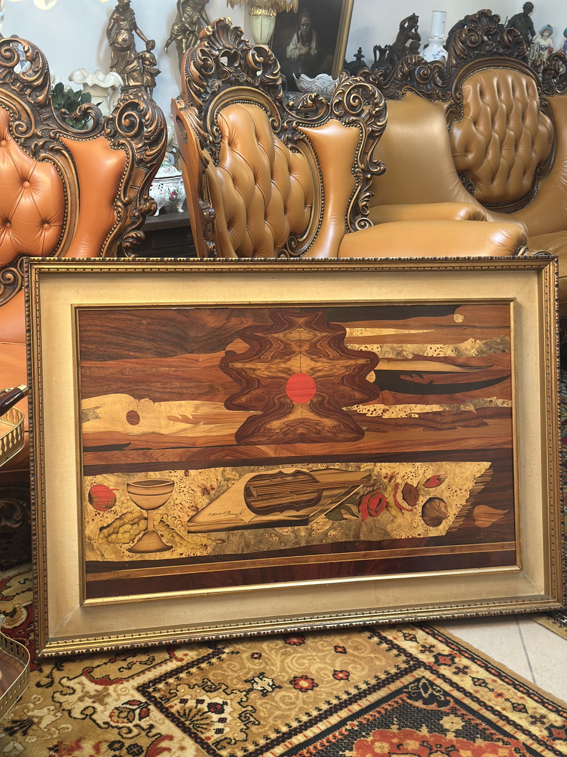 Tablou vintage rar în marchetărie-semnat