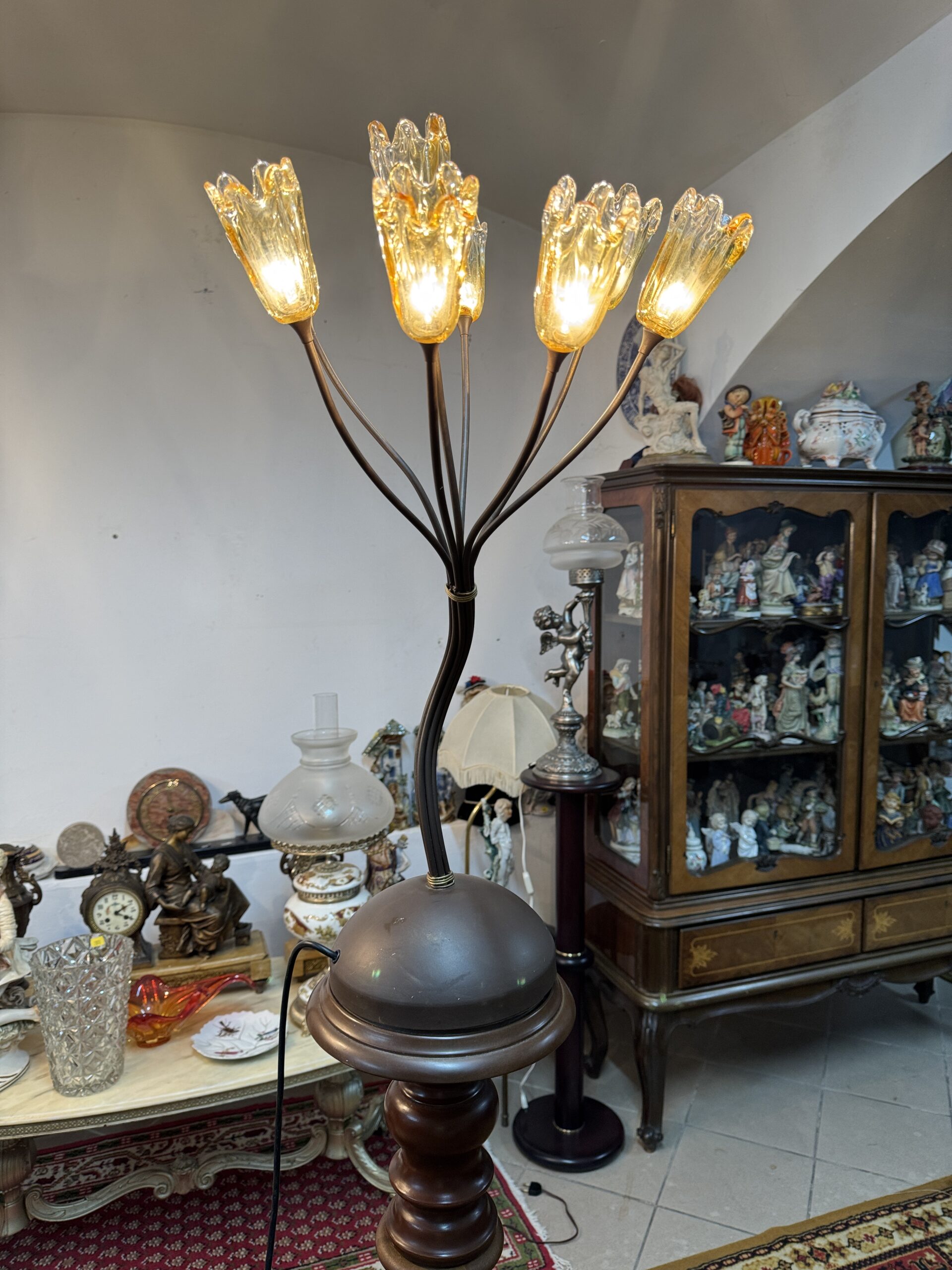 Lampadar floral cu sticlă Murano chihlimbar
