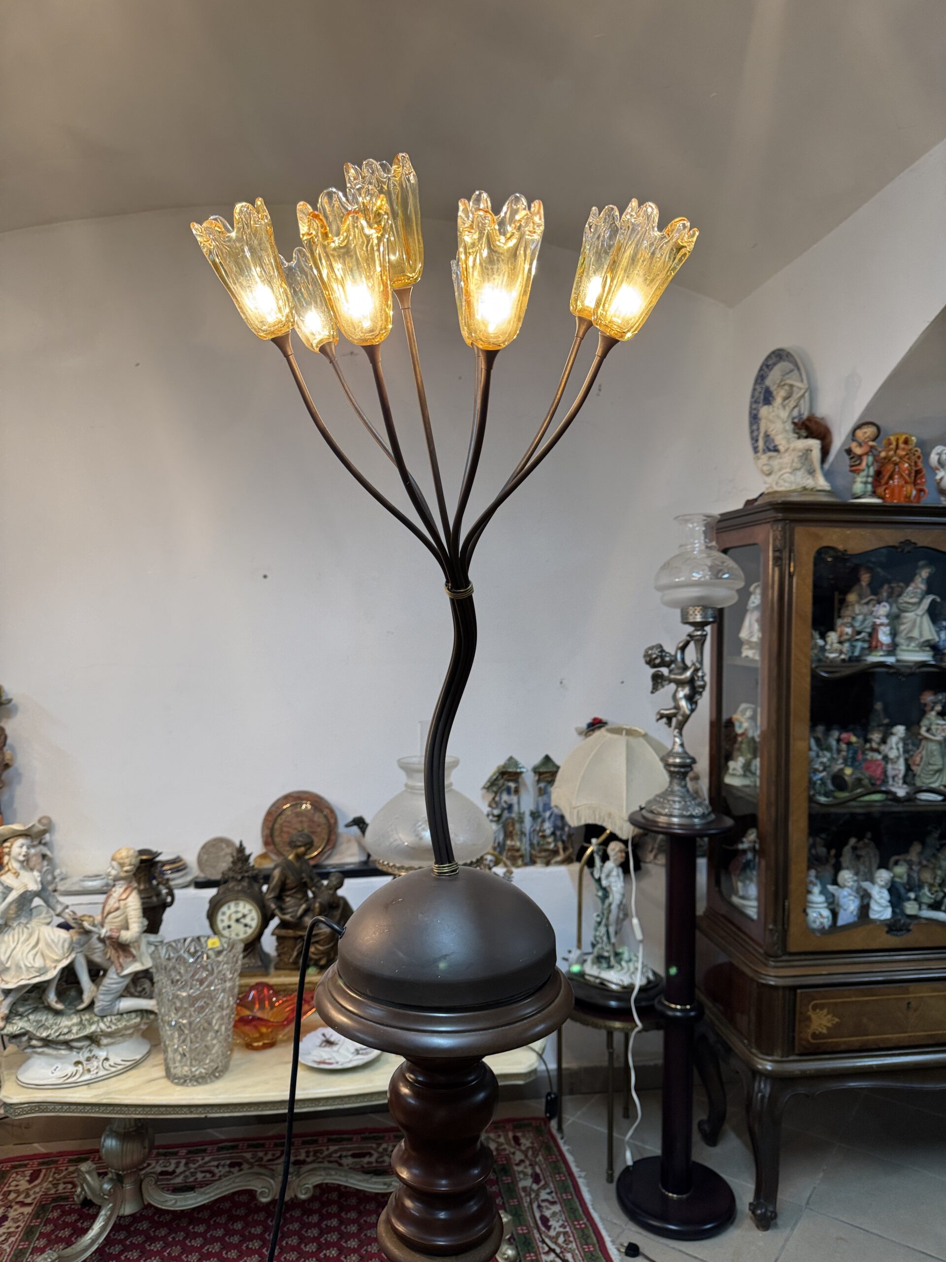 Lampadar floral cu sticlă Murano chihlimbar - imagine 5