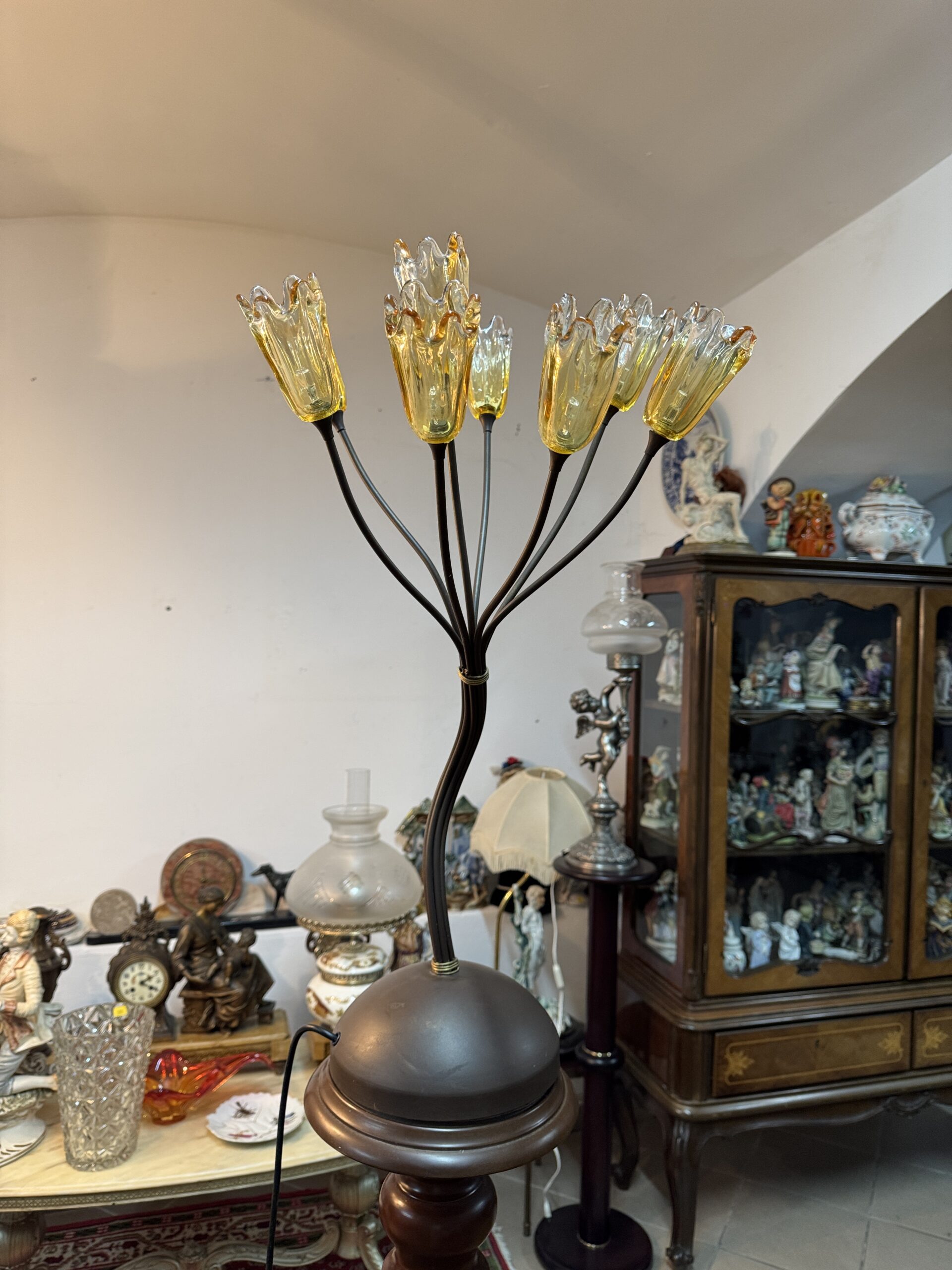 Lampadar floral cu sticlă Murano chihlimbar - imagine 3