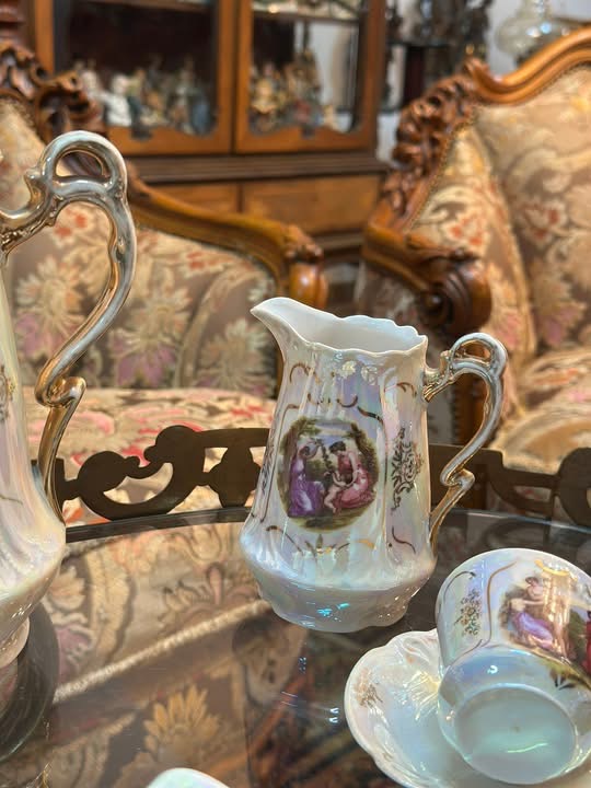 Set cafea porțelan fin sidefat,decor romantic - imagine 4