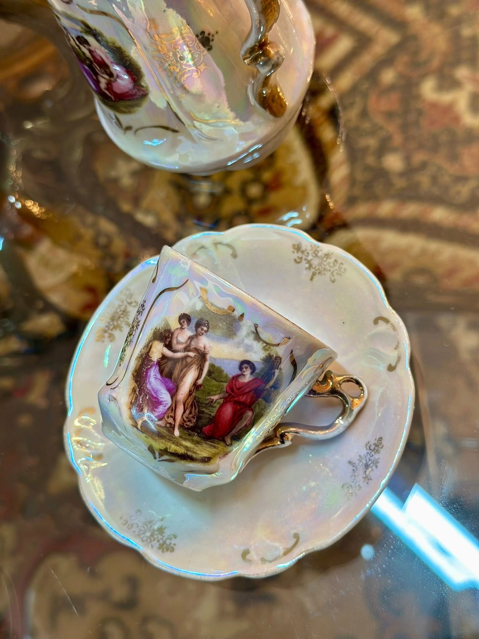 Set cafea porțelan fin sidefat,decor romantic - imagine 5