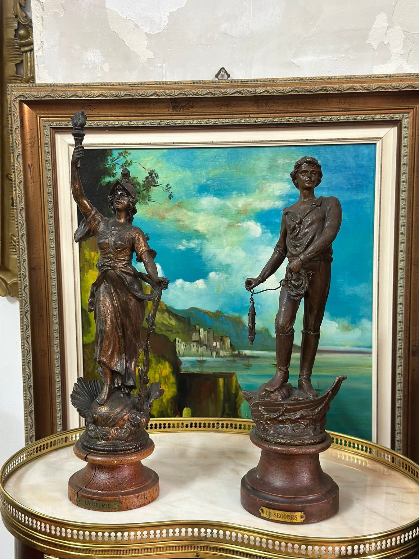 Statuete pereche din metal -,,Le secours”și ,,La liberte’’ - imagine 5