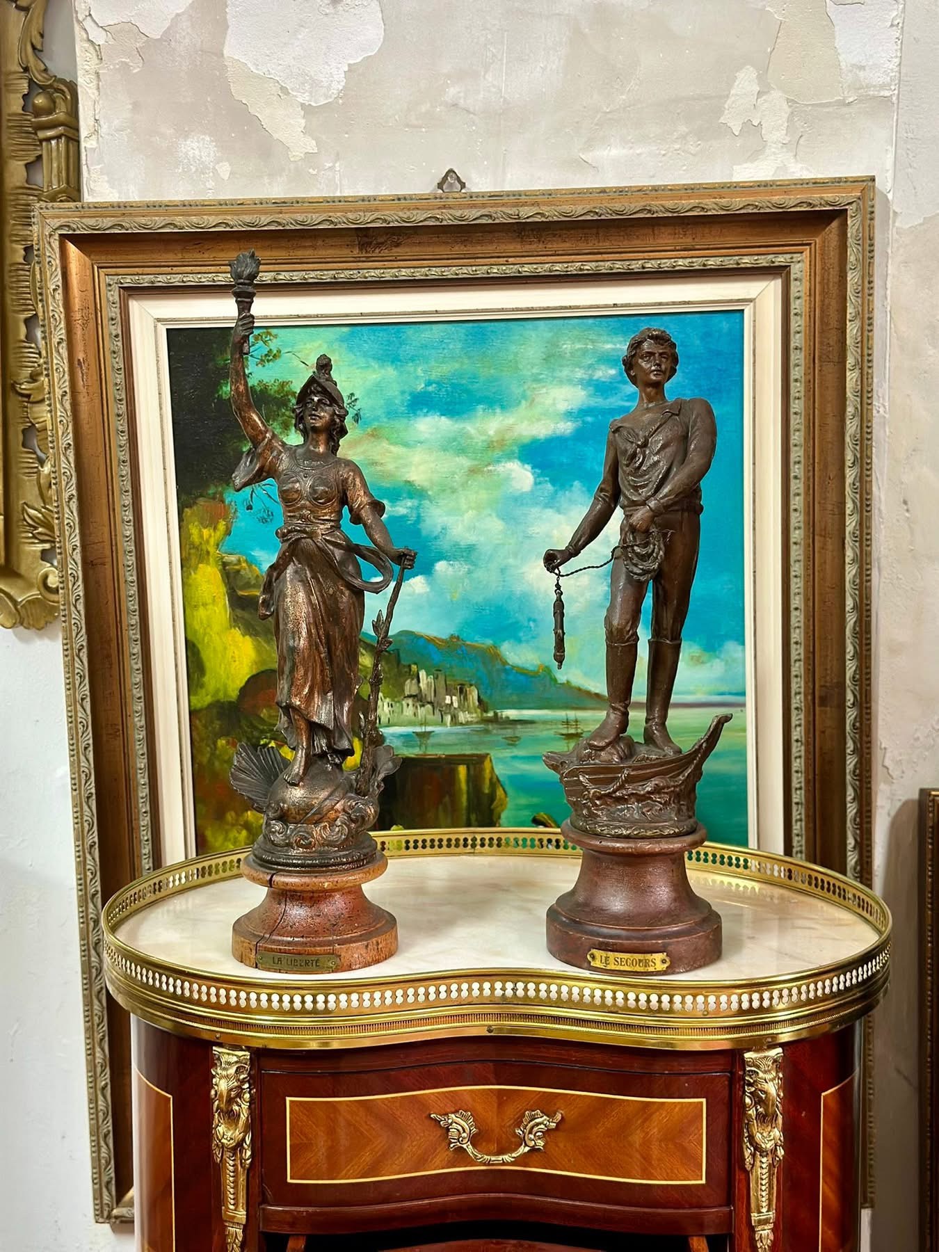 Statuete pereche din metal -,,Le secours”și ,,La liberte’’