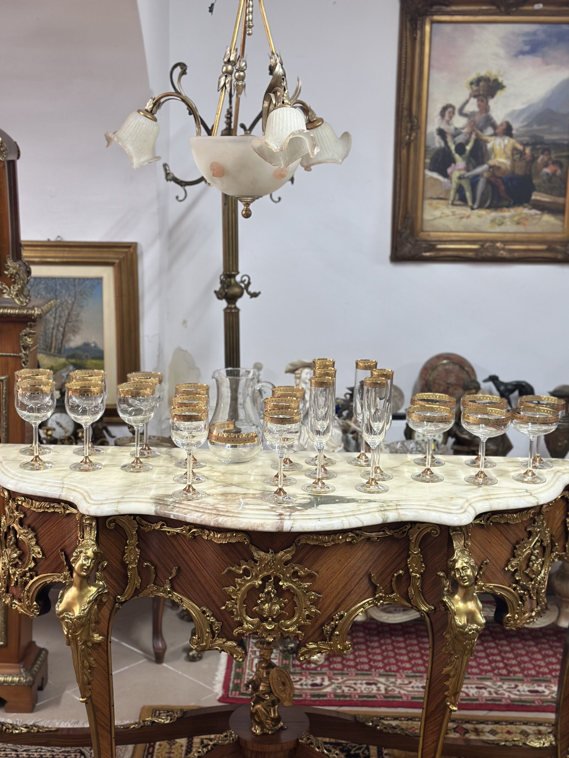 Elegant set de pahare din cristal,aurite și gravate,cu carafă - imagine 5