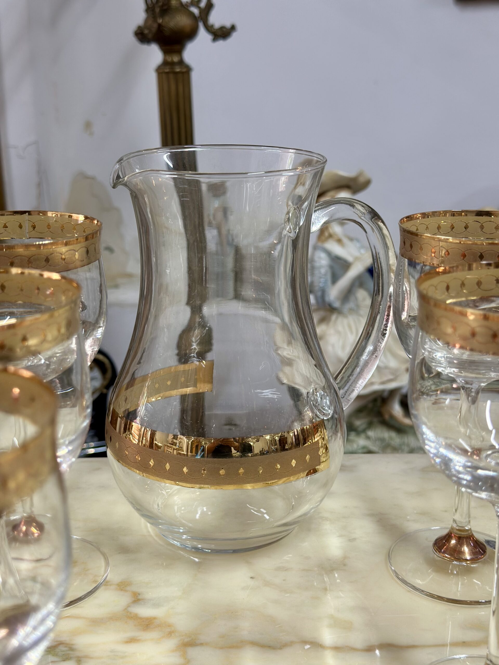 Elegant set de pahare din cristal,aurite și gravate,cu carafă - imagine 3