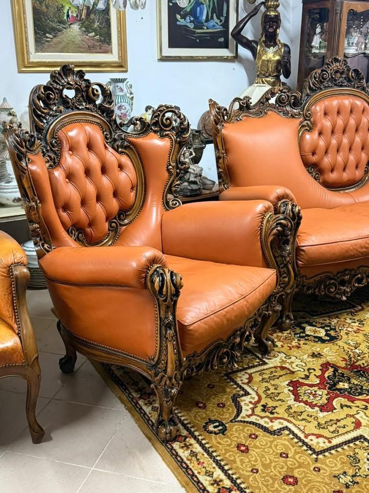 Spectaculos salon din lemn cu piele naturală
