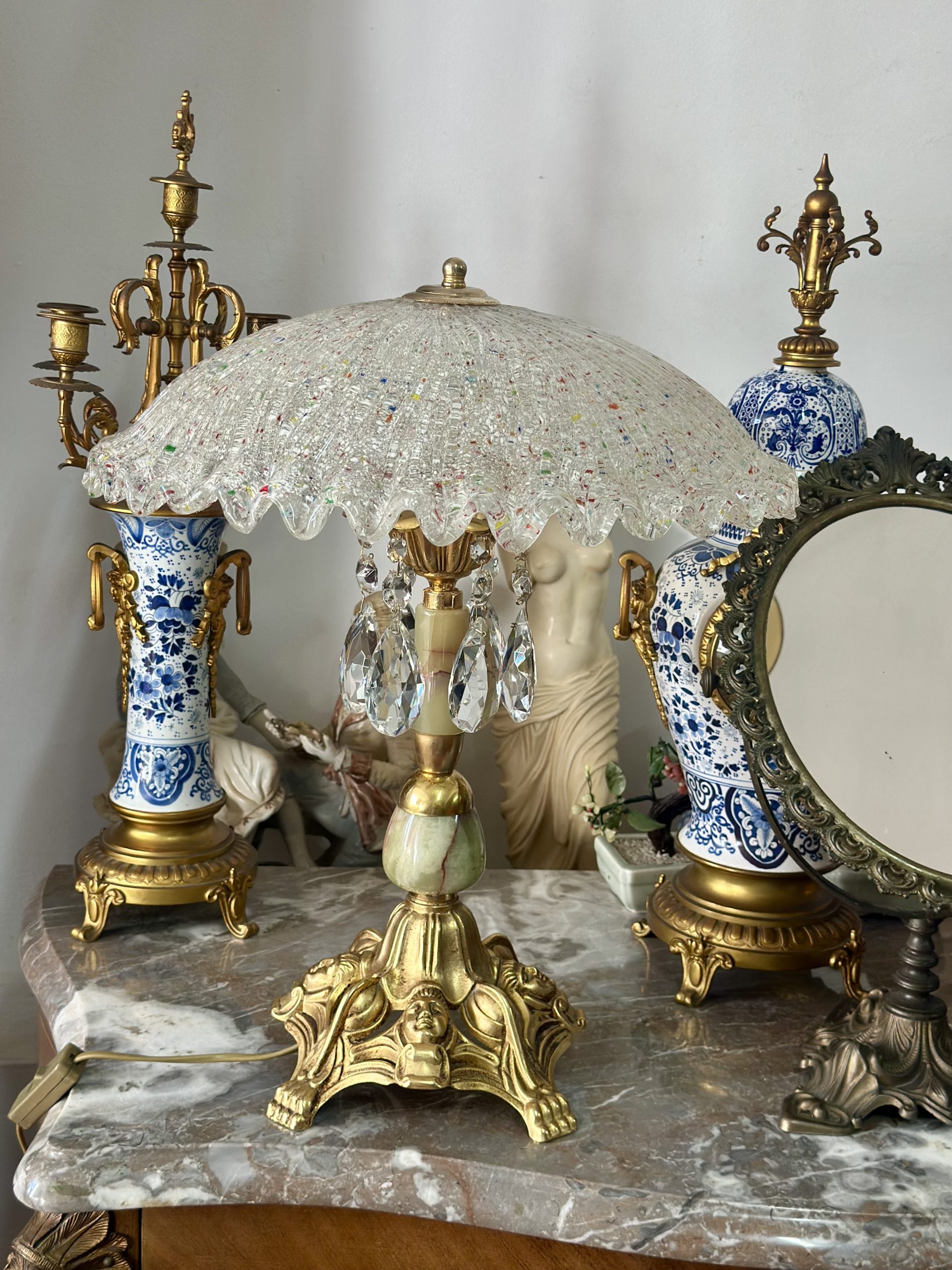 Veioza spectaculoasă cu abajur Murano-bronz dore,onix și cristale