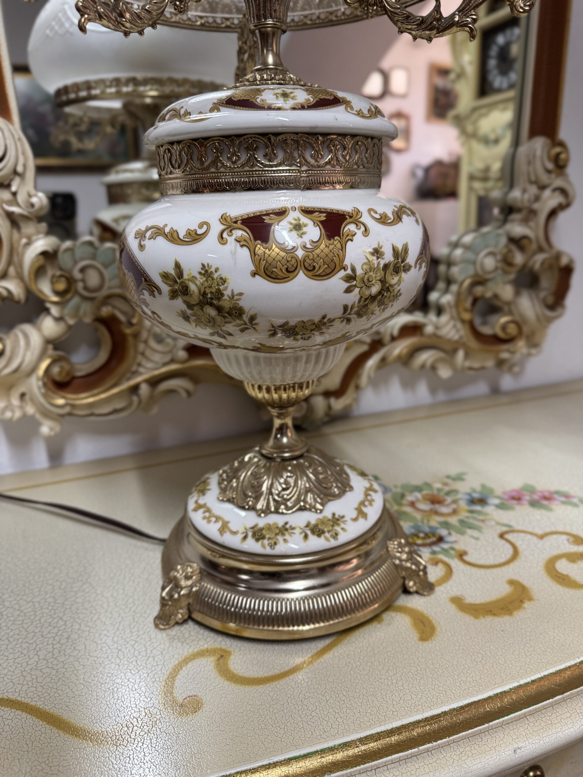 Magnifică lampă din porțelan Alfa cu alamă aurită - imagine 6