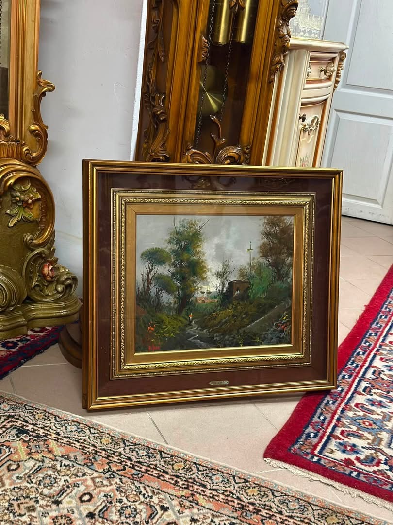 Pictură E. Canò – cca. 1940 – ulei pe pânză, peisaj – dublă înrămare
