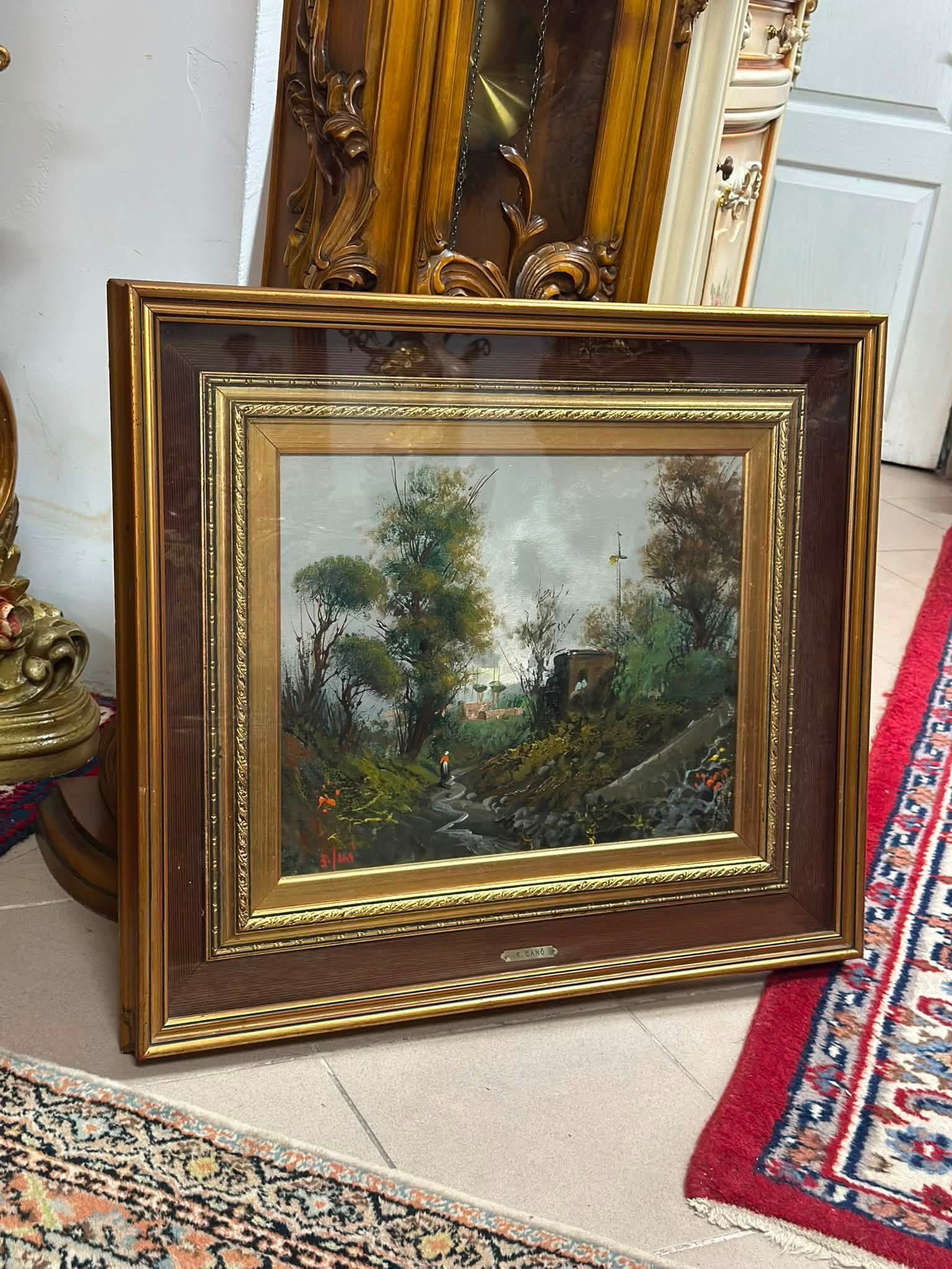 Pictură E. Canò – cca. 1940 – ulei pe pânză, peisaj – dublă înrămare - imagine 5