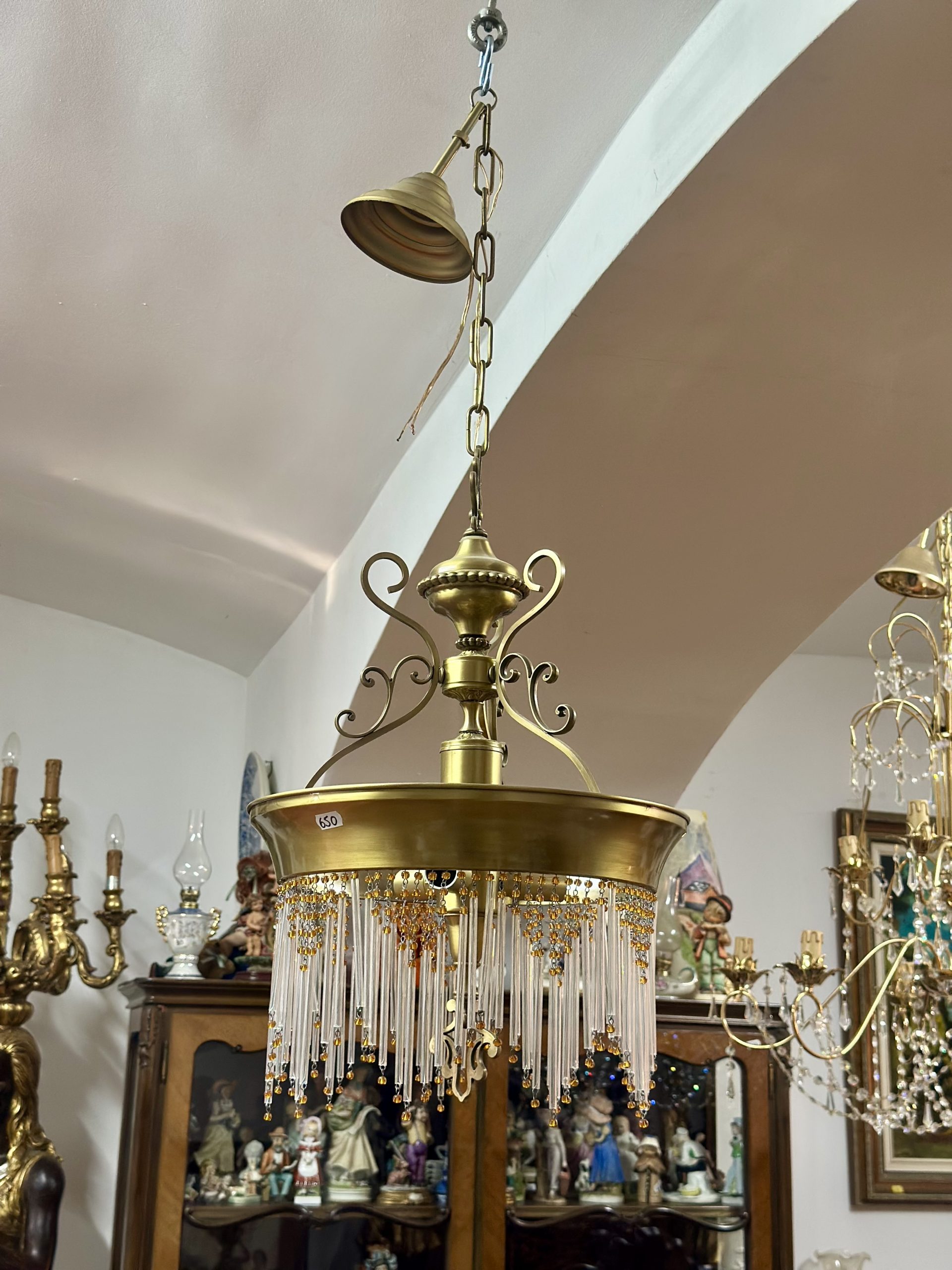 Candelabru din alamă cu țurțuri din sticlă de Murano