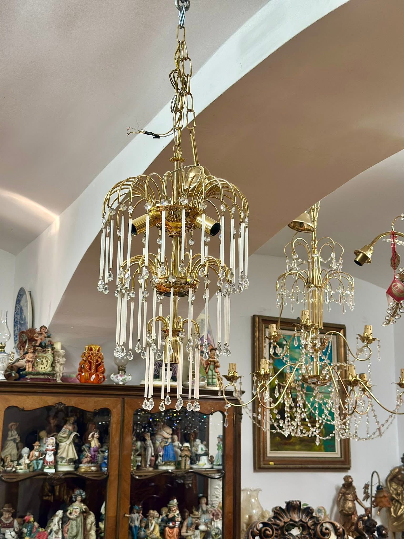 Candelabru stil Hollywood Regency-sticla Murano cu alamă aurită