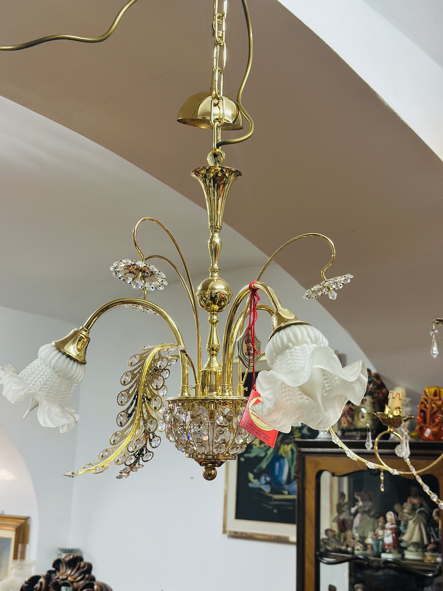 Candelabru din alamă aurită 24k cu cristale Swarovski